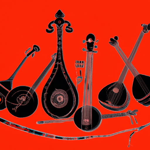 1. An image illustrating a fusion of musical instruments from different cultures.