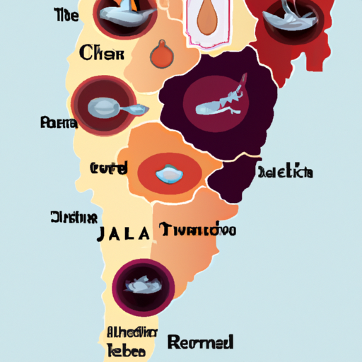 A map illustration of Israel highlighting different regional cuisines.