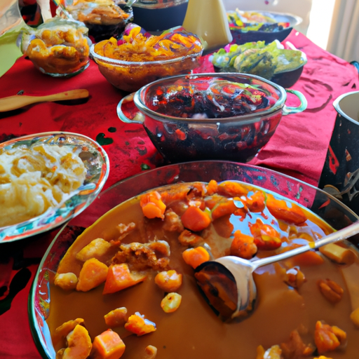 3. A photograph of a traditional Israeli feast, with a variety of dishes that represent different cultural influences.