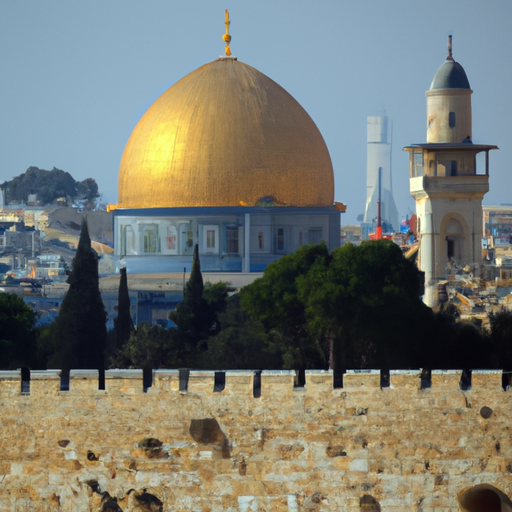 1. A photo of the Western Wall, the Dome of the Rock, and the Church of the Holy Sepulcher showcasing the three major religions in Israel.